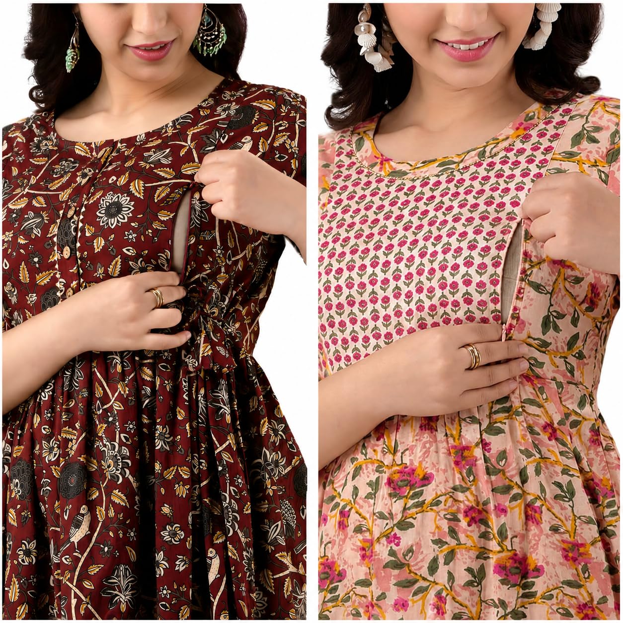 Women's Floral Print Anarkali Maternity Gown, Rayon Kurti, Feeding Kurti for Women Pack of 2-image-22