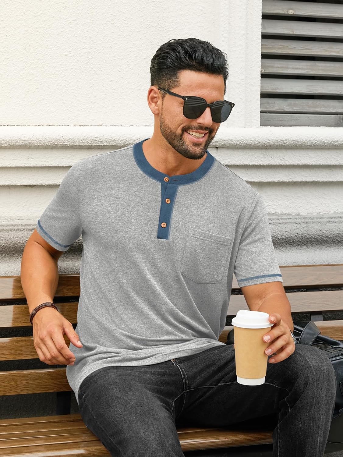 Hardaddy Men's Short Sleeve Henley Shirts Casual Color Block T-Shirts Button Henley Tee with Pocket - Image 5