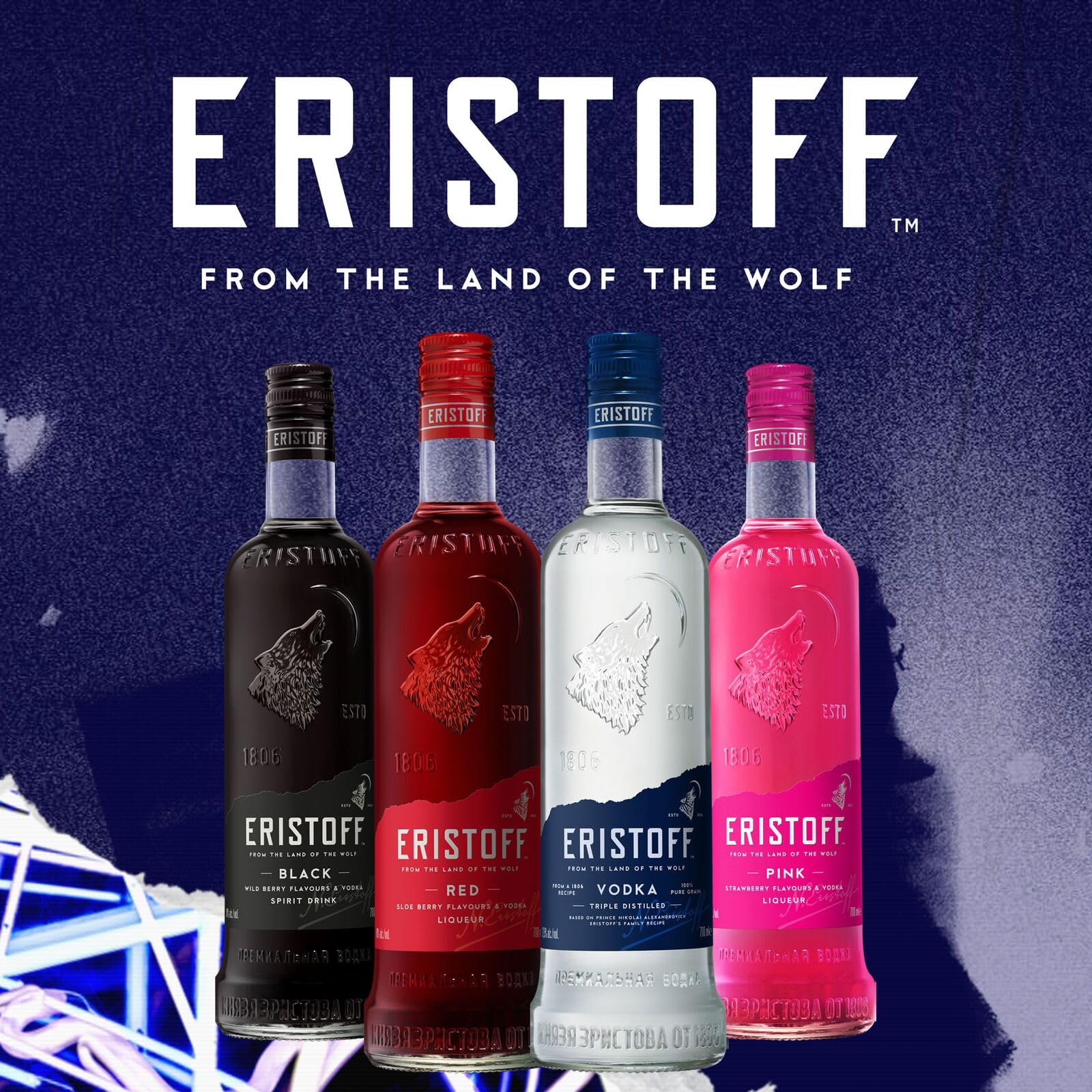 ERISTOFF Premium Vodka, 37,5 % Vol, 70cL / 700mL, filtrado con carbón vegetal, vodka con triple destilación