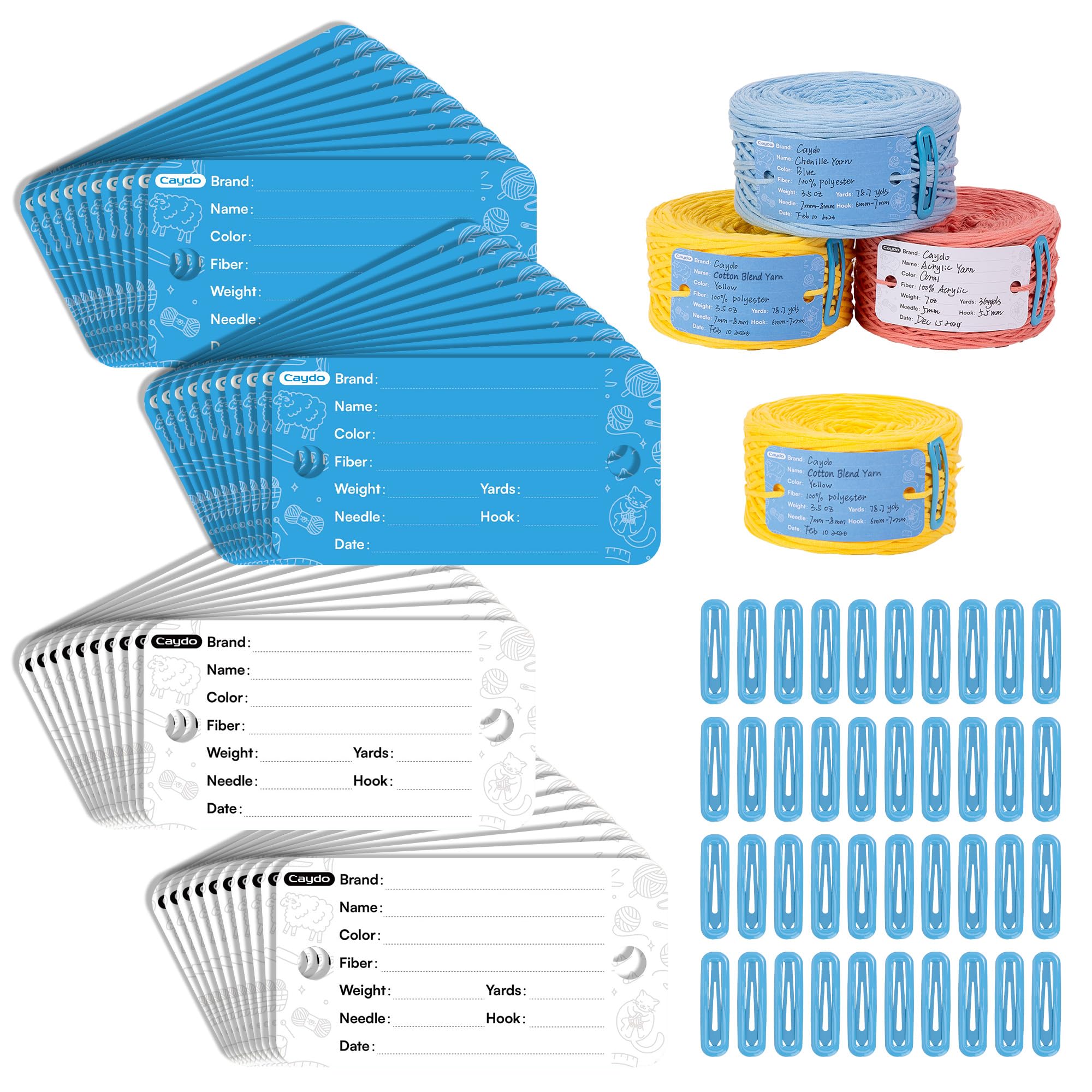 Caydo 20 Set Yarn Information Tags with Clips for Yarn Storage Organizer