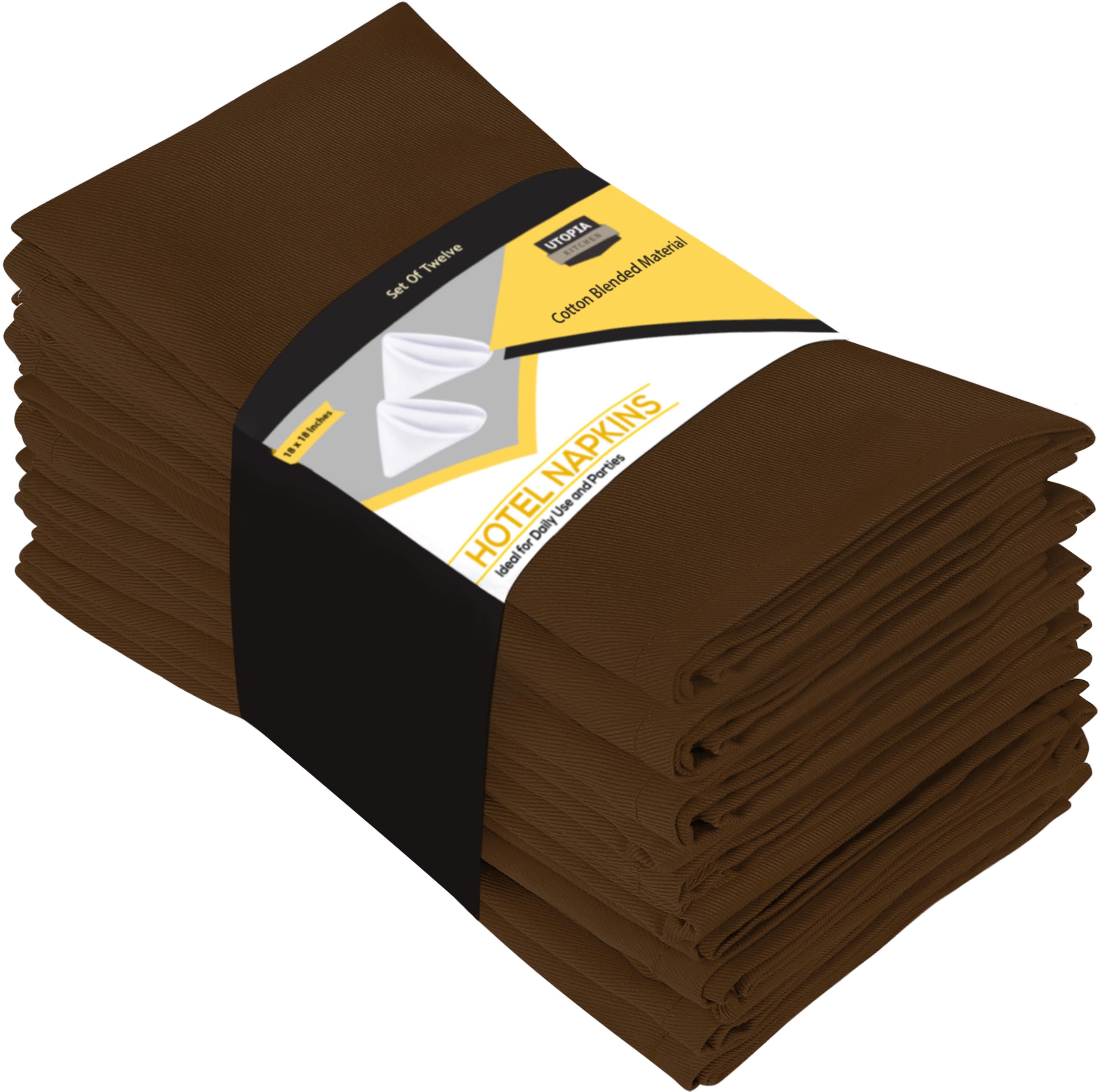Utopia Kitchen Brown Cloth Napkins [12 Pack, 18x18 Inch] Absorbent Cotton Blend Washable and Reusable for Dinner, Restaurant, Lunch, Wedding and Hotel