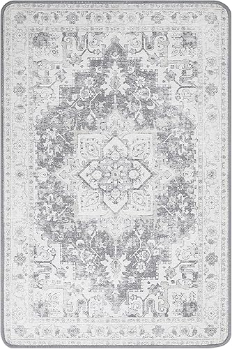 Miniatura 6 de GENIMO Alfombra de área de 2 x 3, lavable a máquina, antideslizante, de pelo bajo, ligera, pequeña alfombra de felpilla vintage para entrada,