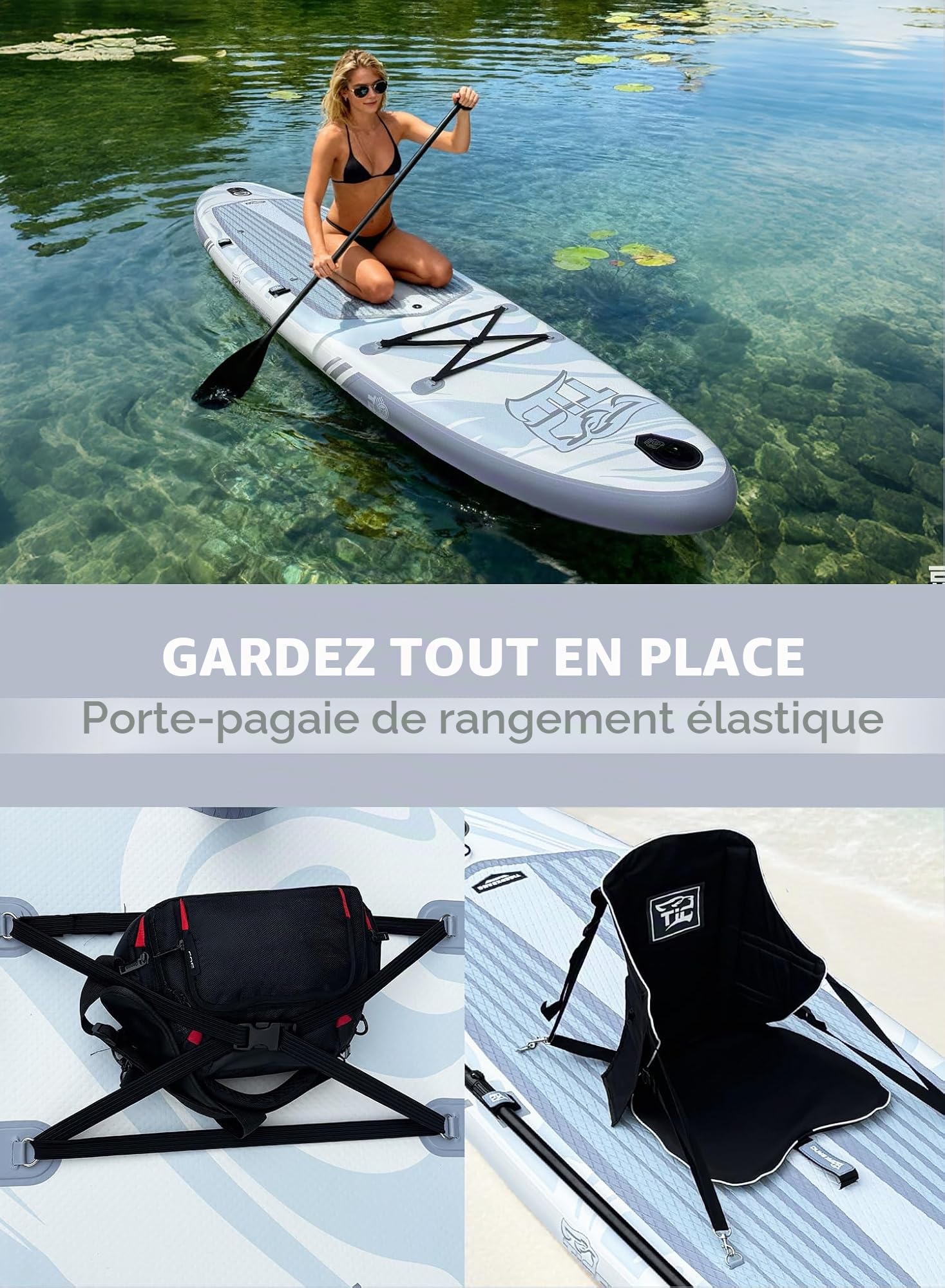 TIGERXBANG Planche à Pagaie Gonflable de 353x89x15cm avec Accessoires Complets, Grandes Planches à Pagaie de Qualité Supérieure pour Adultes/Jeunes, Collection Polar Frost
