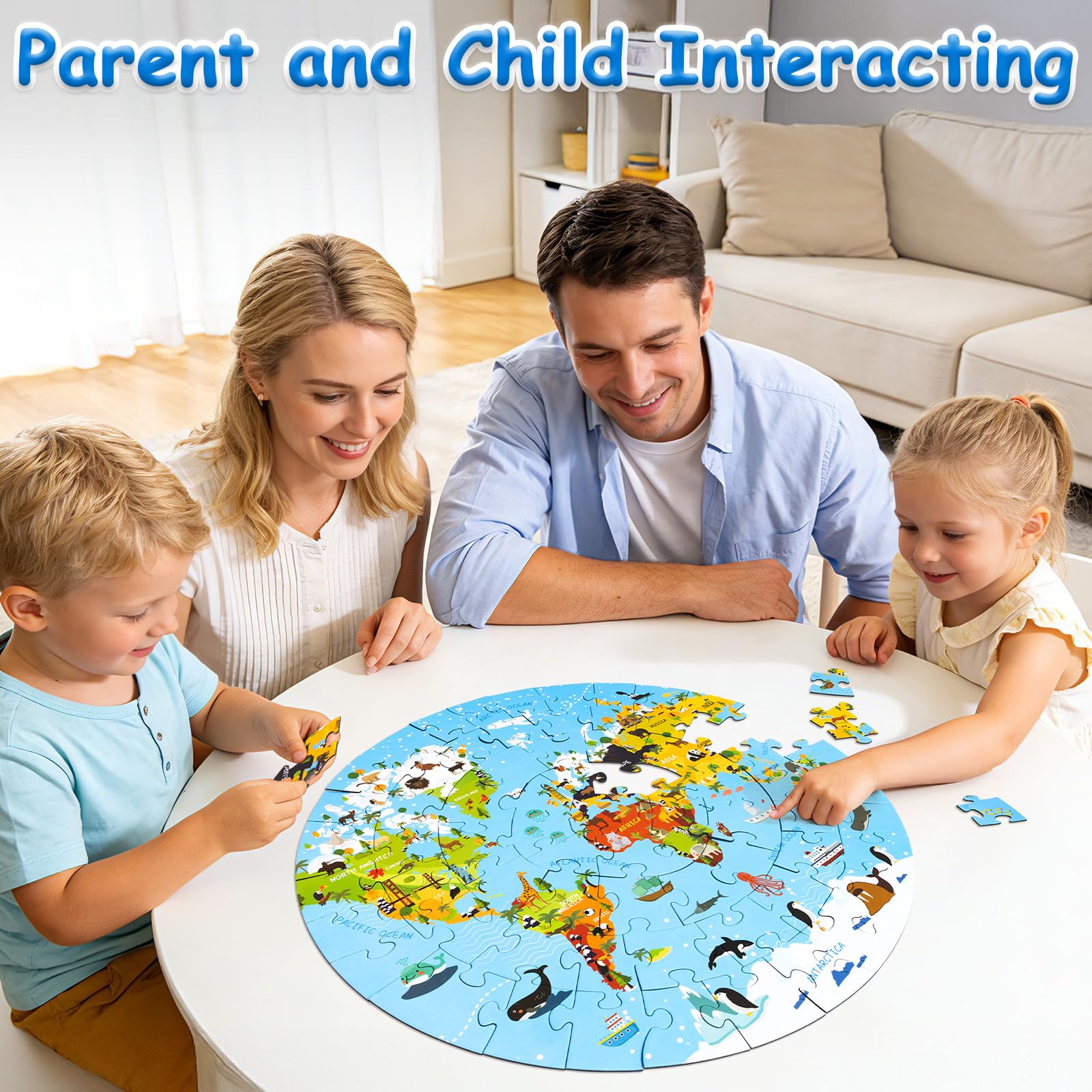 Puzzle Bambini 3 Anni, 70 Pezzi di Puzzle Della Mappa del Mondo, Giochi per Bambini Puzzle Cartone Materiale, Regalo Bambina per Feste di Compleanno 4 5 6 7 8 9 10 Anni