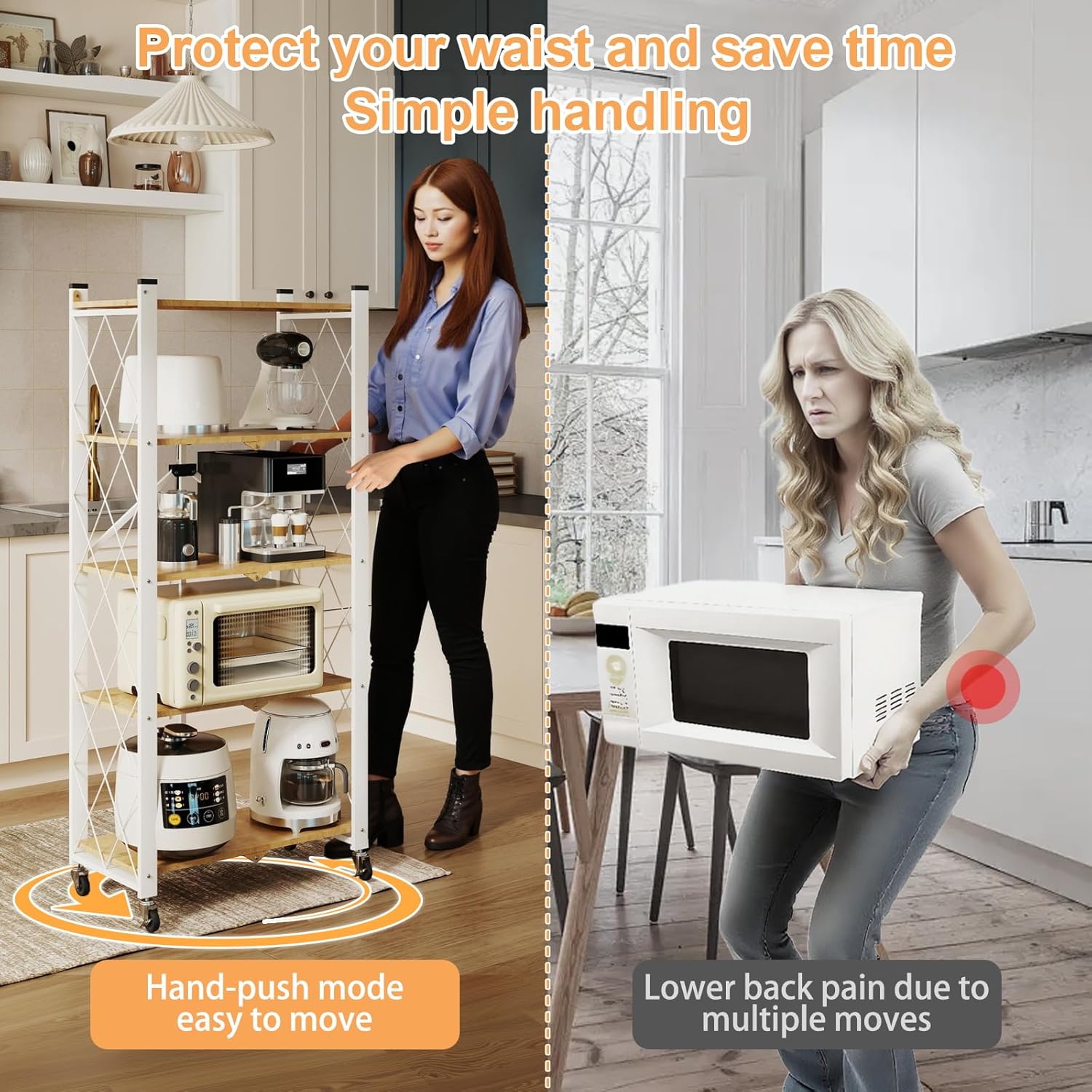 5-Tier Foldable Storage Shelves with Wheels, Folding Metal Shelf Unit, Folding Bookshelf no Assembly, Collapsible Shelves for Craft Shows for Kitchen, Bedroom, Living Room, Natural - Image 6