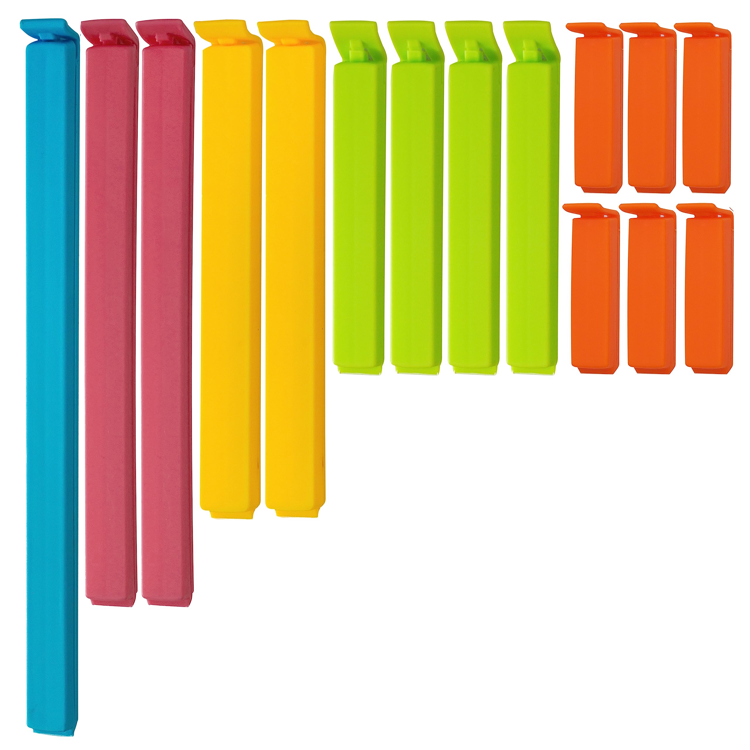 15 PCs - Sturdy Food Bag Clips for Food Storage in 5 Assorted Sizes & Colours, Suitable for Keeping Food Fresh, Sealing Packets, Freezer Bags & Pet Food Storage Bags (Packed in a Zipper Bag)