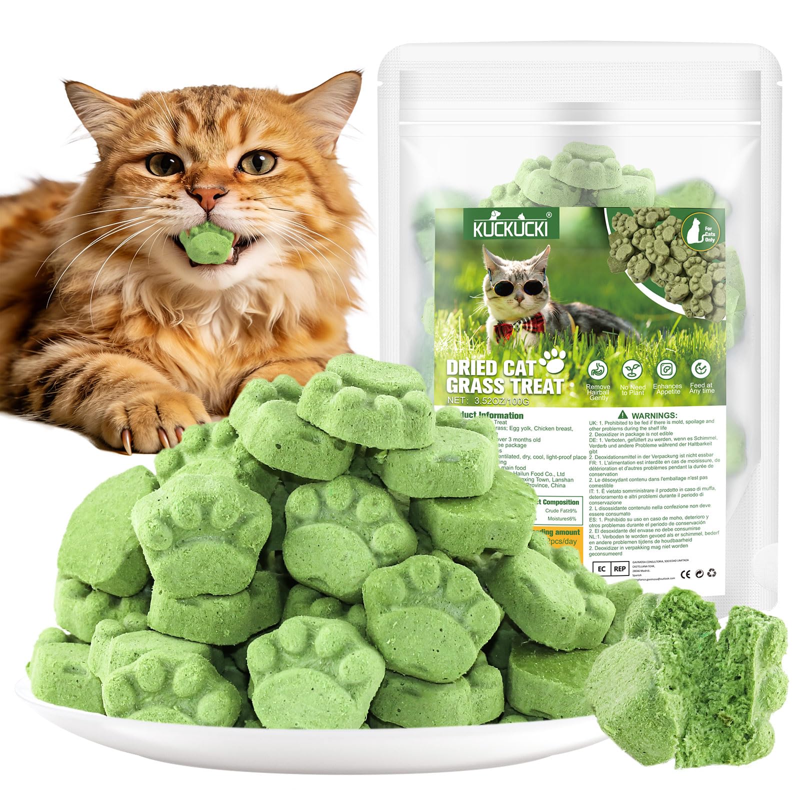 100g Bastoncini di Erba for Gatti, Snack per Gatti Erba da Gatto, Giocattolo Dentale per Gatto, Liofilizzato con Erba Gatta per la Pulizia dei Denti