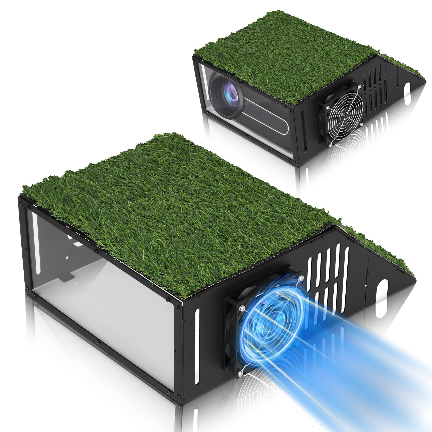 Benut Golf Simulator Projector Cover, Floor-Mounted Projector Enclosure with Cooling Fan and Turf Cover, Durable Protection for Your Golf Simulation,