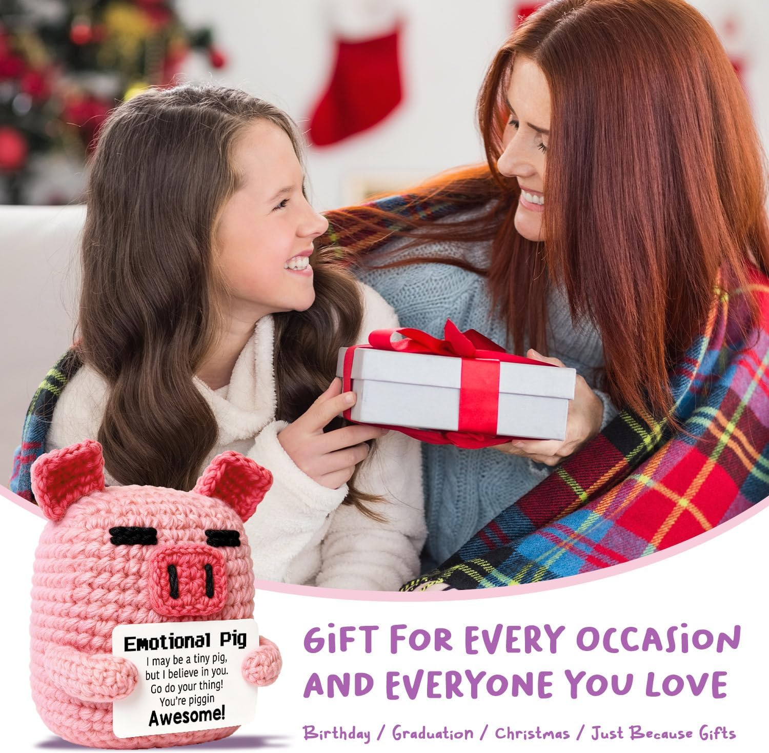 Funny Crochet Pig Pun Affirmation Gifts for Women Coworkers, Handmade Pocket Emotional Support Doll for Birthday Christmas, Inspirational Cheer Up Encouragement Pocket Hug Desk Ornament for Friends