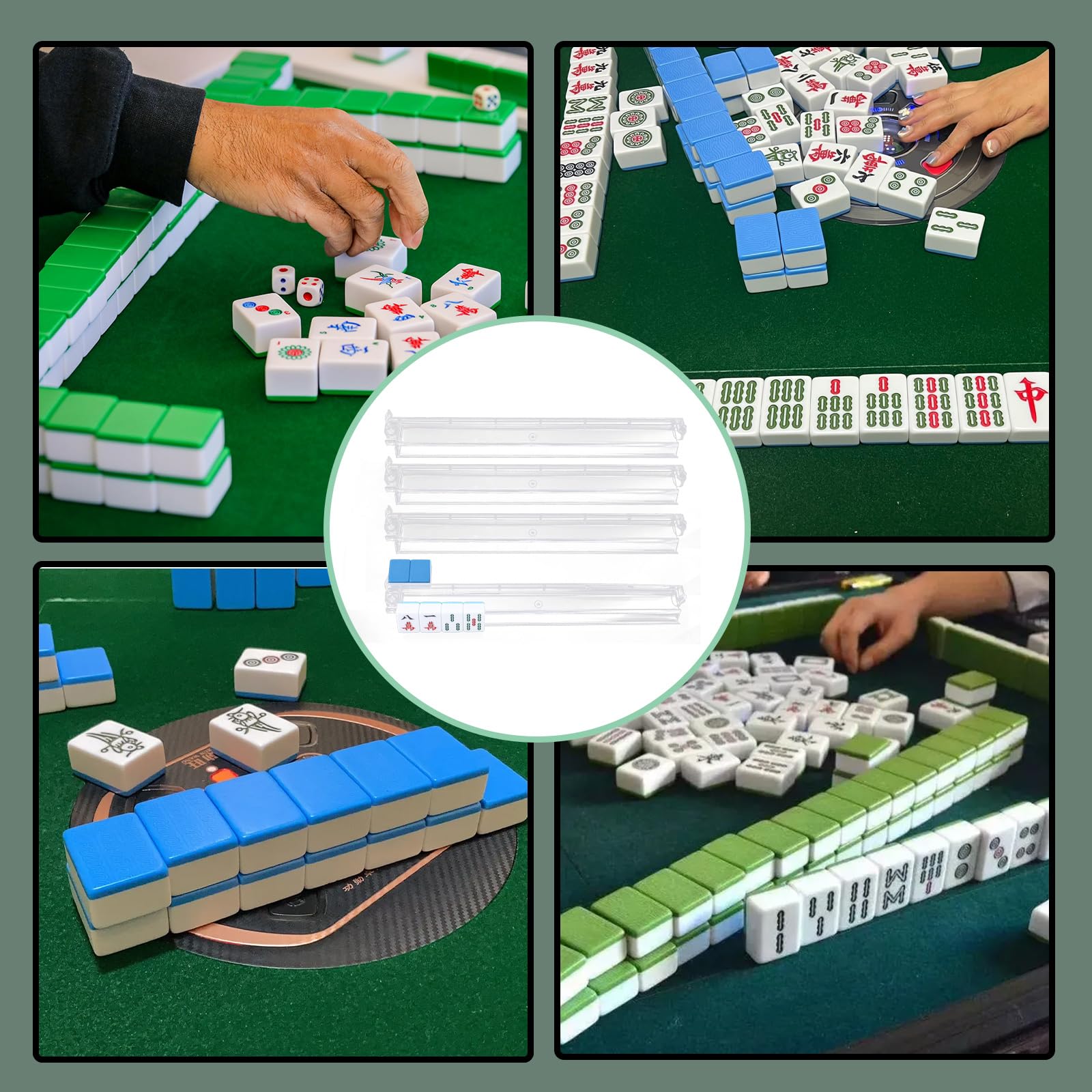 4pcs Supports de Mahjong avec Poussoirs, Organiseur de Tuiles et Poussoirs en Acrylique Transparent pour Dominos Accessoires Jeu Société