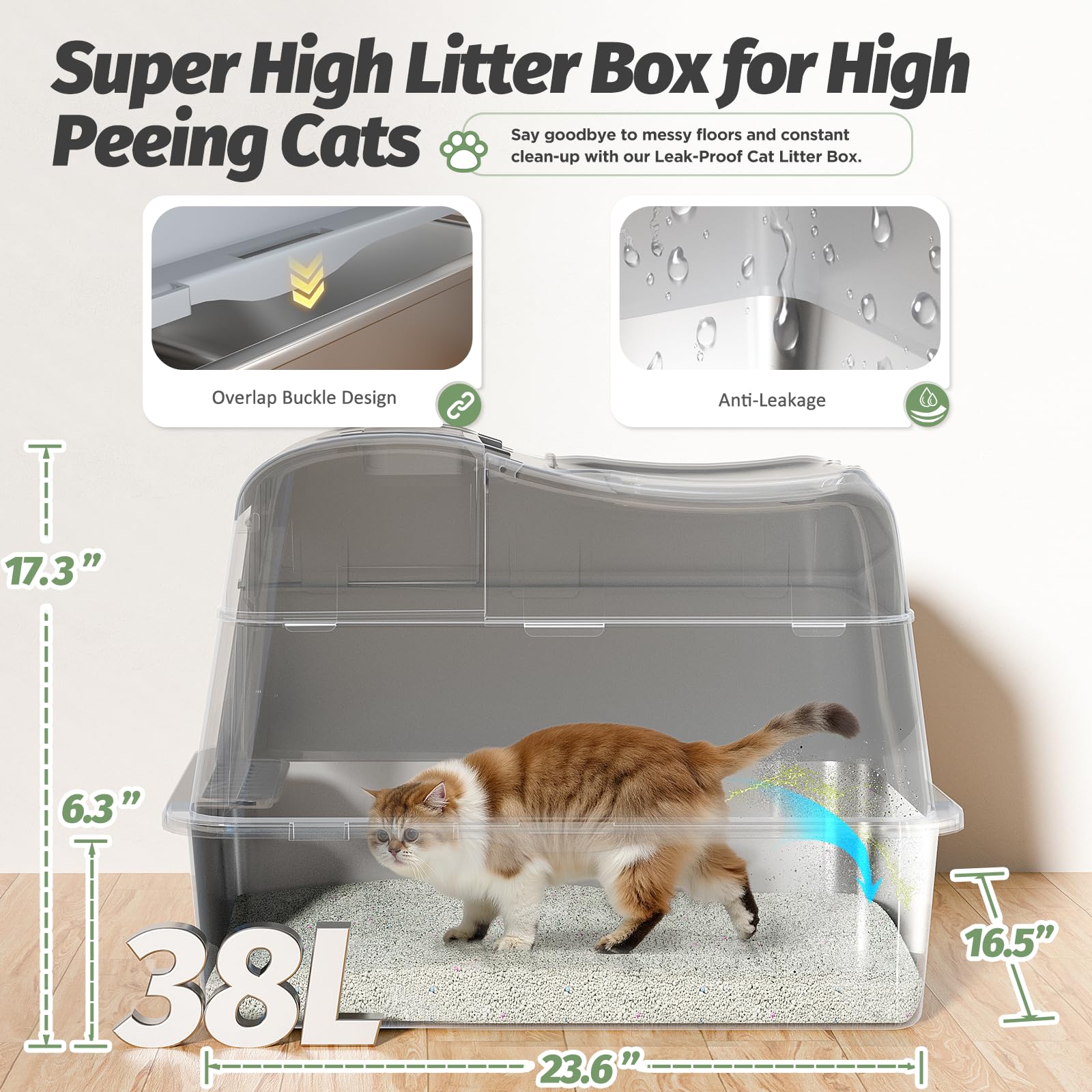 Edelstahl Katzenklo mit Deckel, 40L Große Kapazität 110° Flip-Cover Design | XXL Metall Geschlossen Katzentoilette aus Edelstahl mit Schaufel und Fußpedal, Hoher Rand, Auslaufsicher und Leicht Reinigen