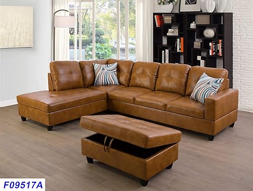 Miniatura 2 de AYCP Sofá seccional contemporáneo con diván y otomano de almacenamiento, 3 piezas en forma de L, tapicería de piel sintética, cojines de espuma