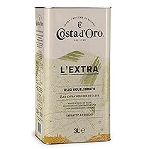 Costa d’Oro – L’Extra 3L. Olio Extravergine di oliva estratto a freddo. Sapore equilibrato, adatto a tutte le ricette e come condimento per insalate. Latta da 3 litri.