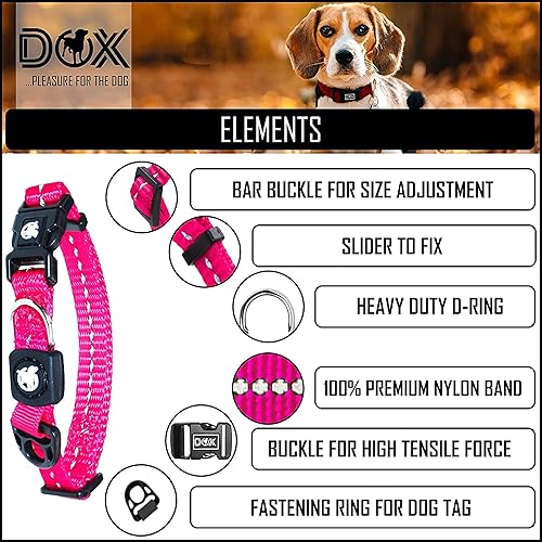 Miniatura 2 de DDOXX Collar de perro de nailon reflectante - Collares fuertes y ajustables para perros - M (rosa)