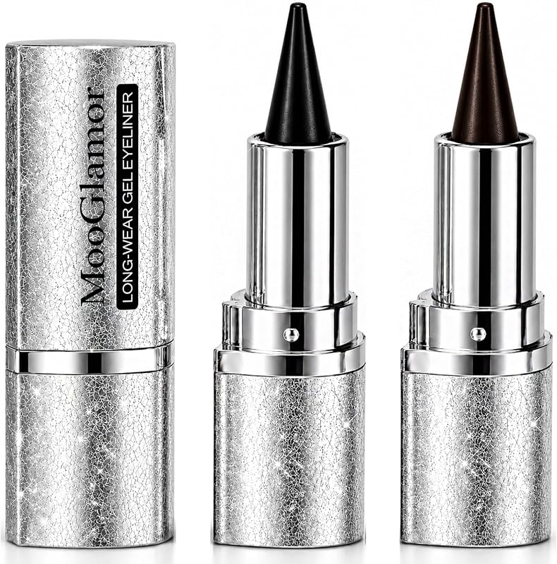 2 Pcs Eyeliner Gel Pen Eyeshadow Stick(Black+Brown)