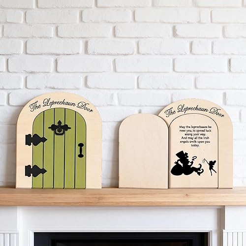 Opening Leprechaun Door Green Mini Fairy Garden Wooden Doors for