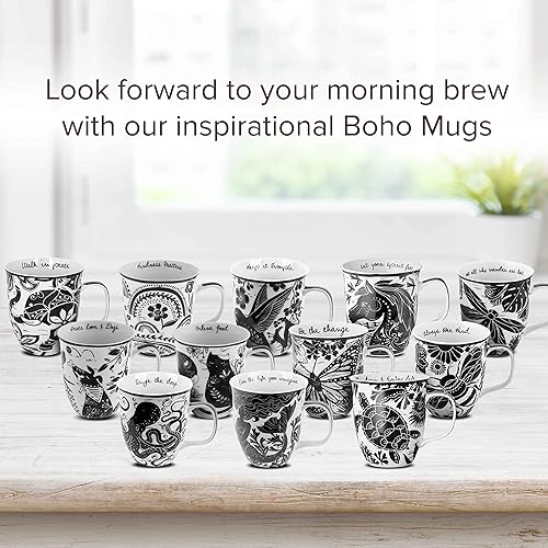 Miniatura 7 de Karma Gifts - Taza bohemia de 16 onzas con diseño floral en blanco y negro, bonita taza de café y té, tazas de café de cerámica para mujeres y