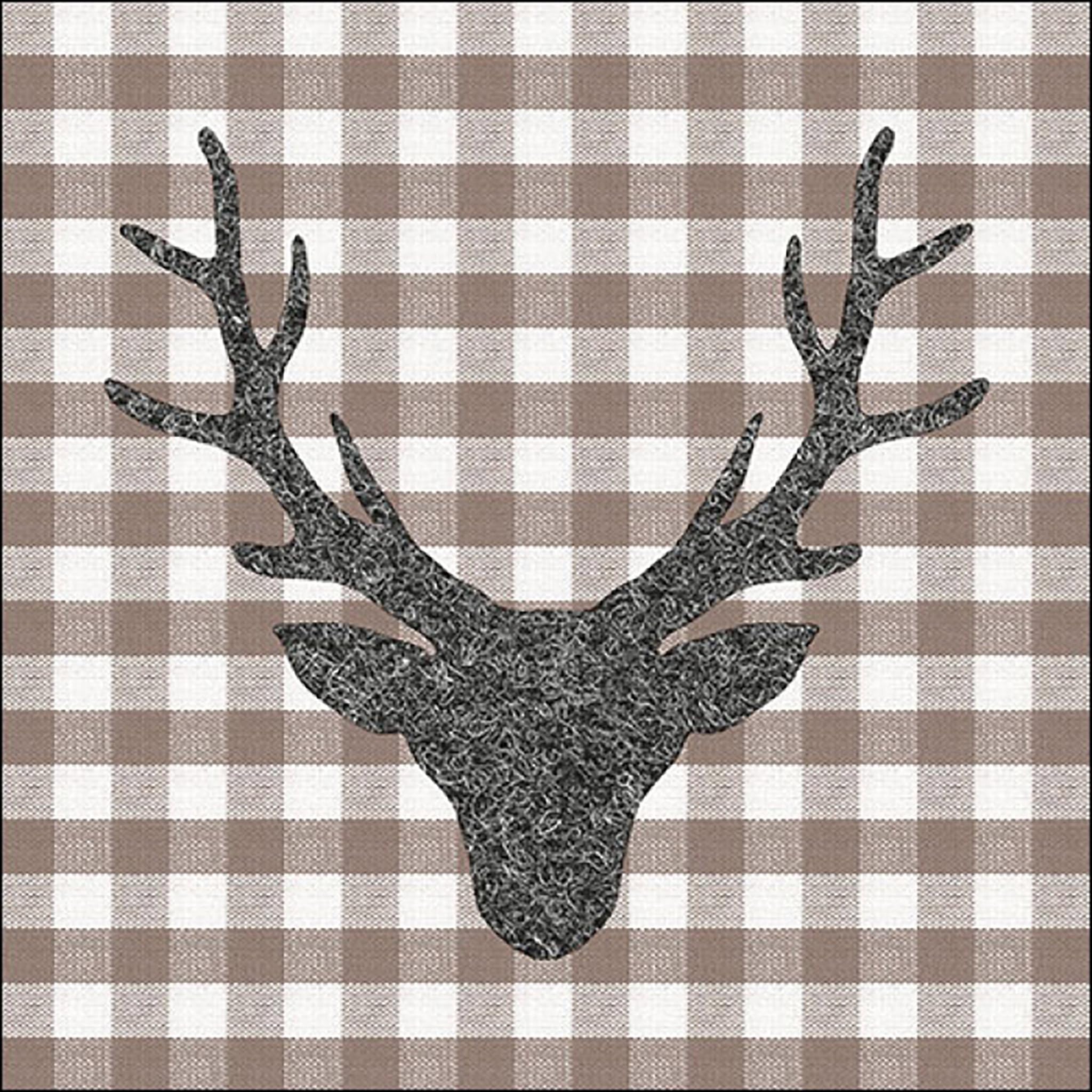 Lot de 20 serviettes en papier avec motif tête de cerf sur carreaux marron - Idéales également pour le découpage et la technique
