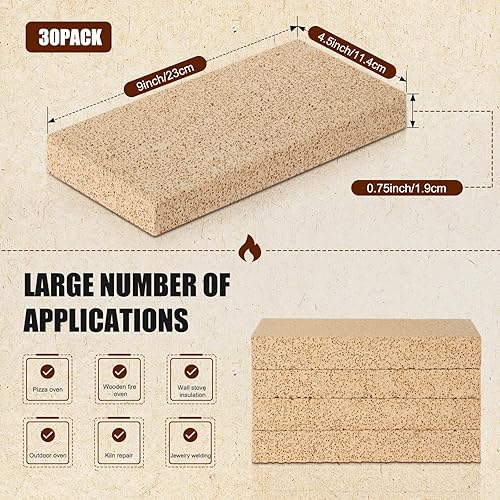 Miniatura 8 de Ripeng 30 ladrillos de fuego aislantes para estufa de leña con clasificación 3200F, ladrillos de fuego para chimeneas, forjas de herrero, hornos de