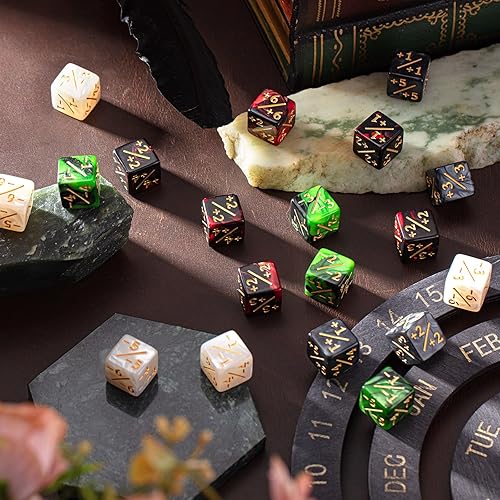 Vista 10 de Sumind 24 dados mágicos de contador de vida -1/+1 contadores Commander Buff Tokens de 6 caras, regalos de lealtad para la vida, compatibles
