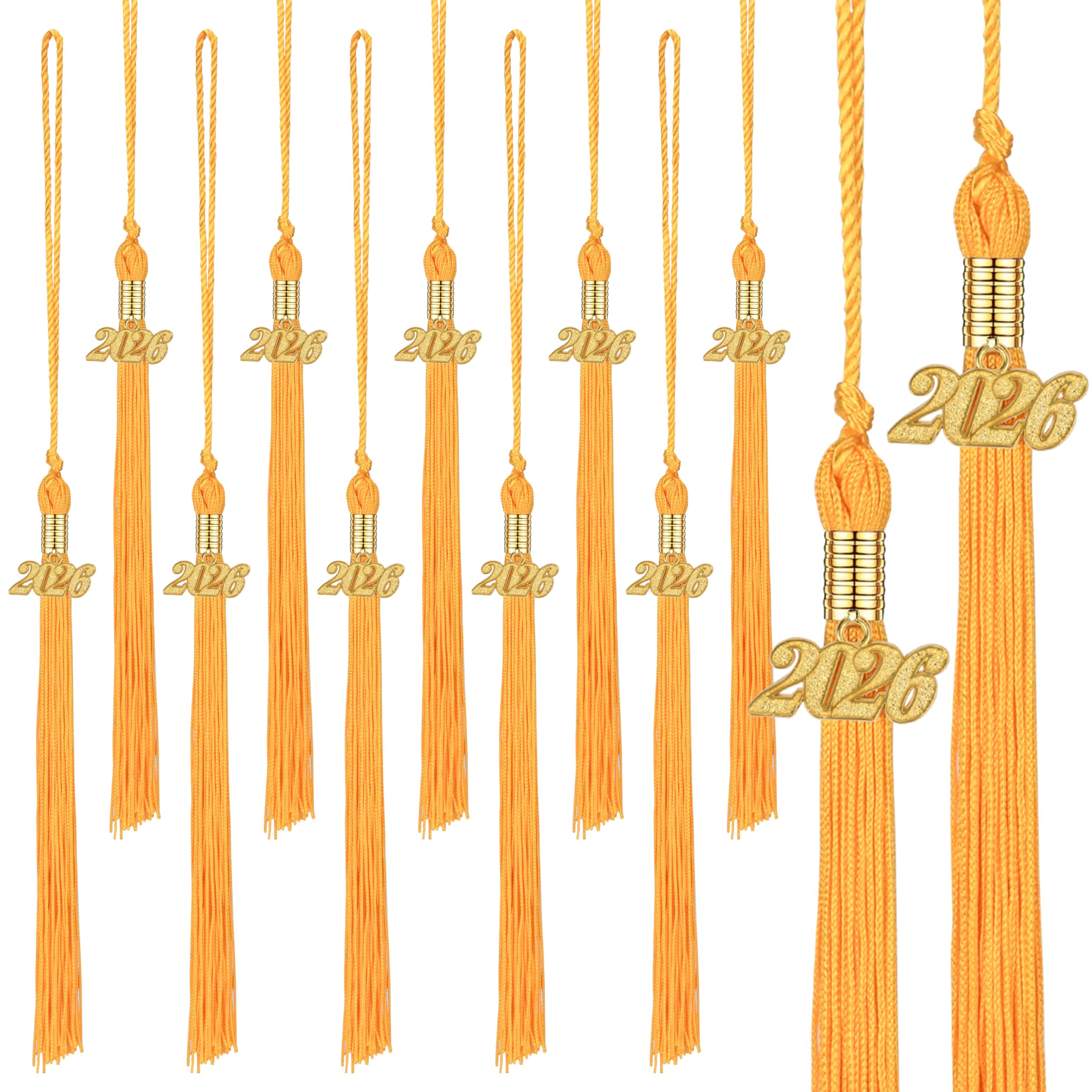 Photo 1 of 12 Pack 2026 Graduation Tassels, Gold Academic Graduation Cap Hat Tassel with Gold Charm, Tassels Memorial Grad Cords Class of 2026 College High School for Graduation Ceremonies Accessories