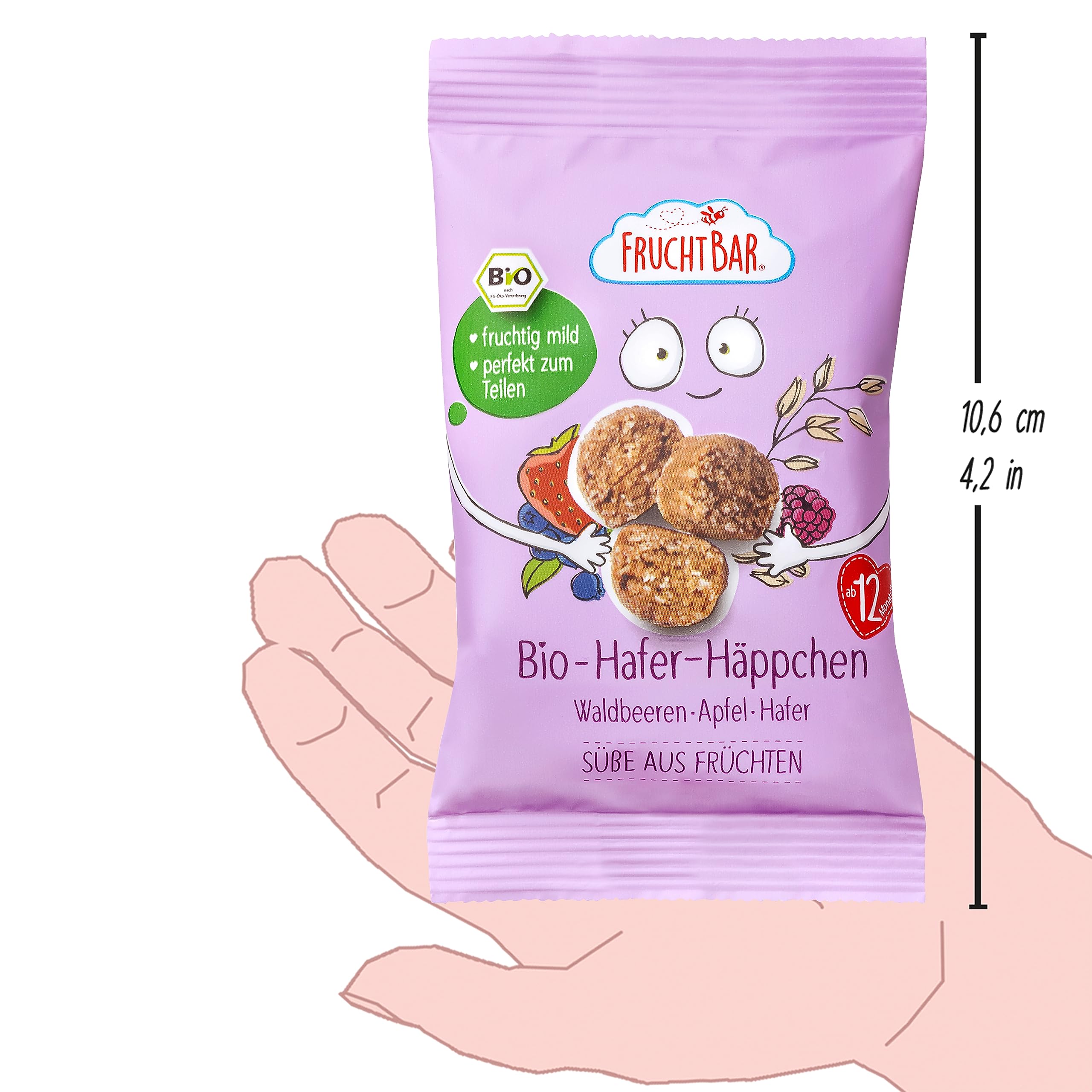 FruchtBar Bio Hafer Häppchen mit Waldbeeren, Apfel, Hafer, 10er Pack, zuckerfreier Kinder-Snack, für Babys ab 12 Monaten & Kinder, 10x 40g