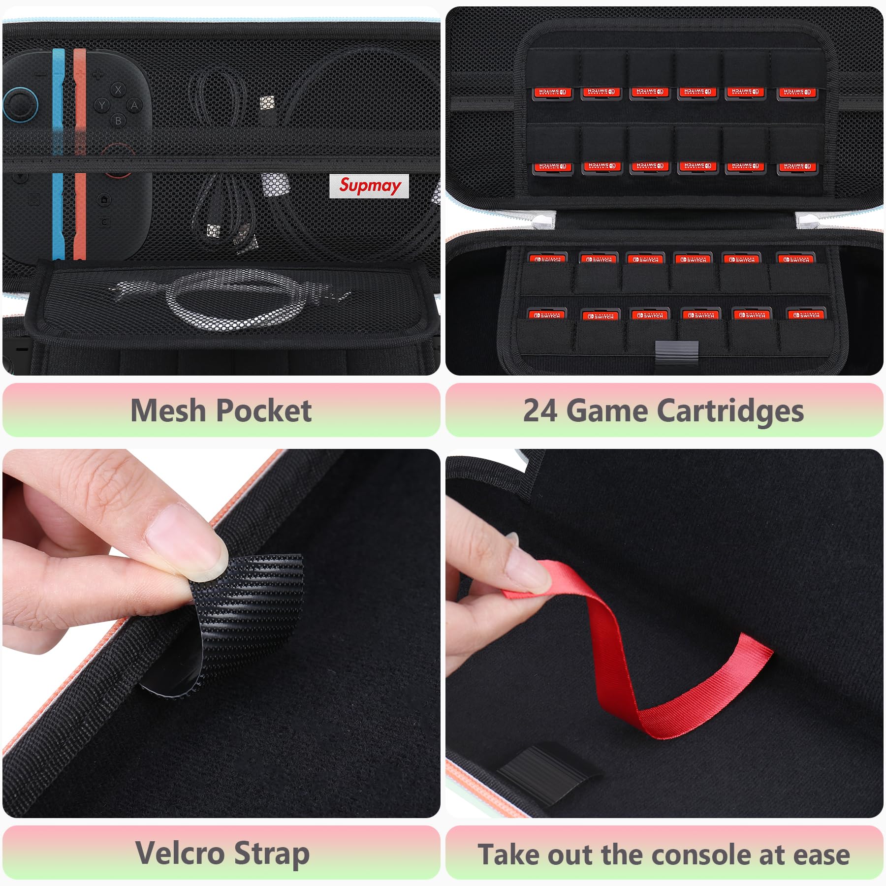 Supmay Funda de Transporte para Nintendo Switch 2, Funda rígida Protectora y portátil para Viajes con Capacidad para 24 Cartuchos de Juegos y Bolsillo de Malla, Rosa Verde Fancy