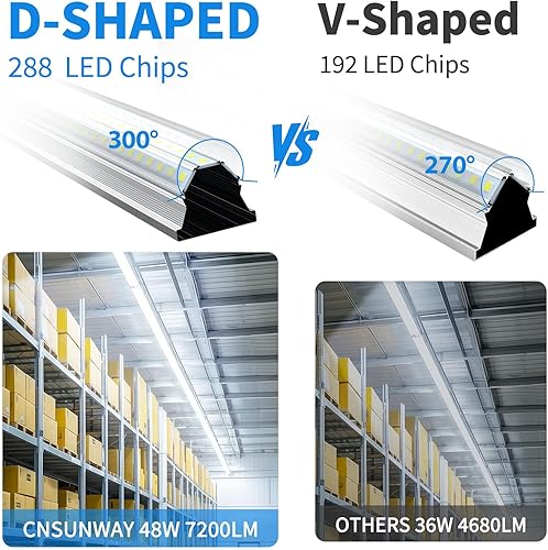Miniatura 3 de CNSUNWAY - Luz LED para tienda de 4 pies, 48 W, 6300 lúmenes, 6500 K, súper brillante, forma D, tubo de luces LED T8, cubierta transparente, alto