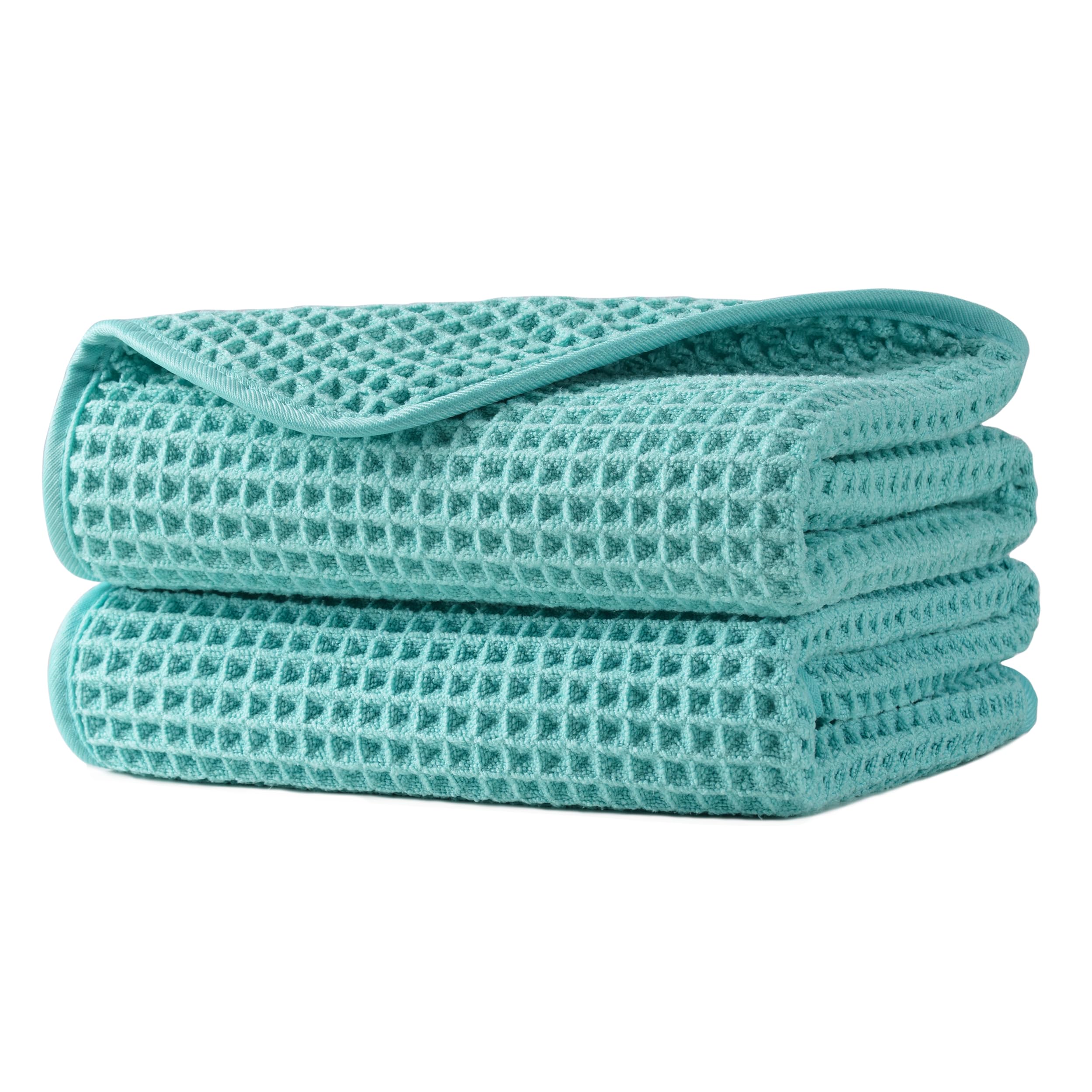 Microfiber Waffle Hand Towels, 2 Pieces, Soft, Absorbent, Fast Drying, Lint Free 430 GSM (Turquoise)