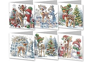 JBTM24 6 Pack 5D DIY Diamond Painting Christmas Card Kit, Festive Christmas...