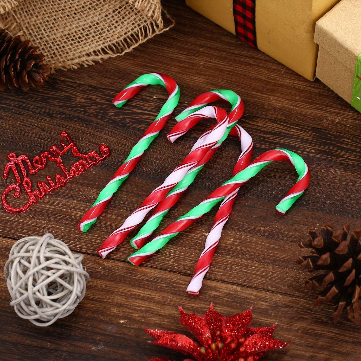 KAHEIGN 60 Pezzi Bastoncini di Zucchero di Natale, 15CM Bastoncino di Zucchero di Plastica Ornamenti D'attaccatura Dell'albero di Natale per Vacanza Natale Festa Nuovi Anni Casa Decorazione