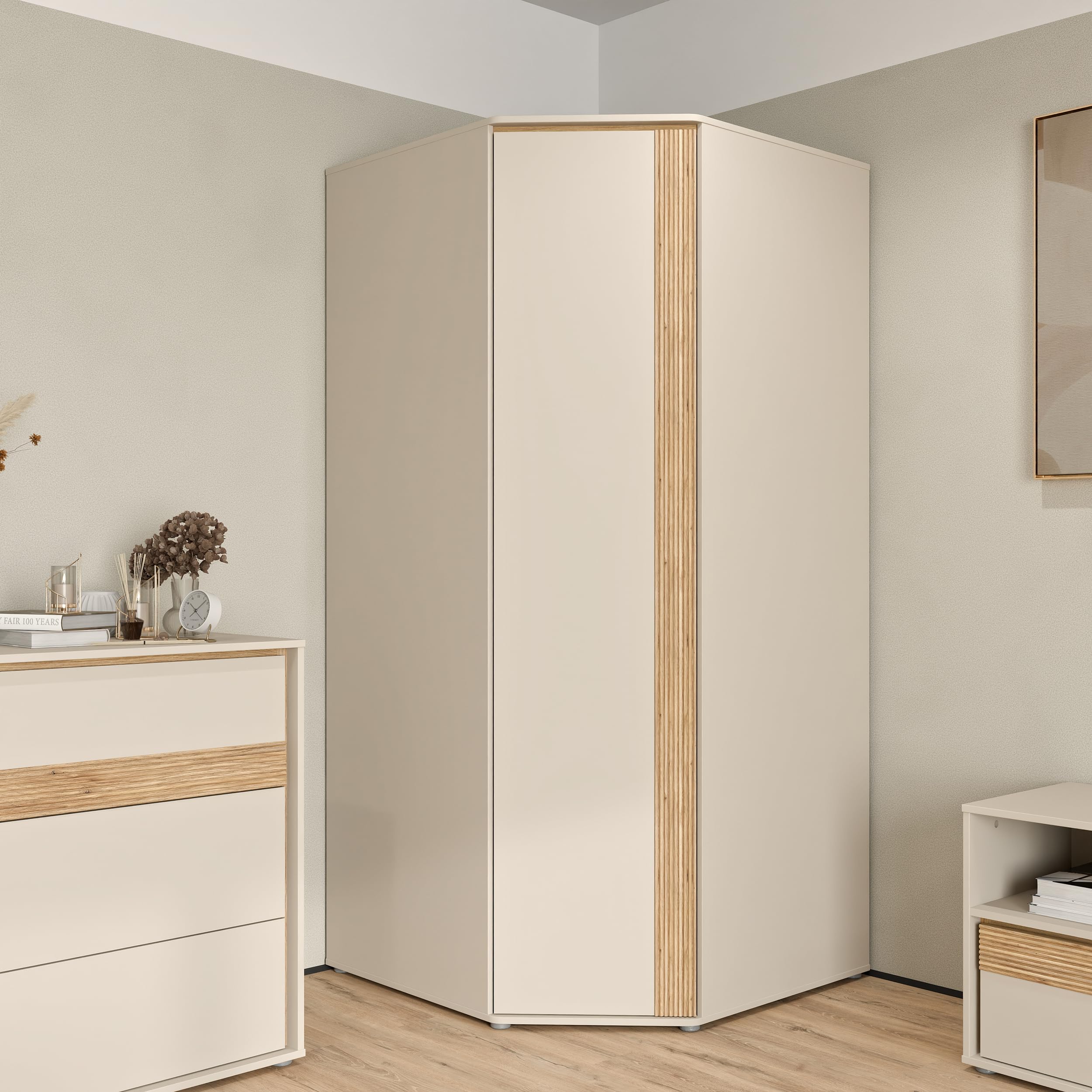 Forte Eckkleiderschrank 90/95 – Sand/Mauvella Eiche