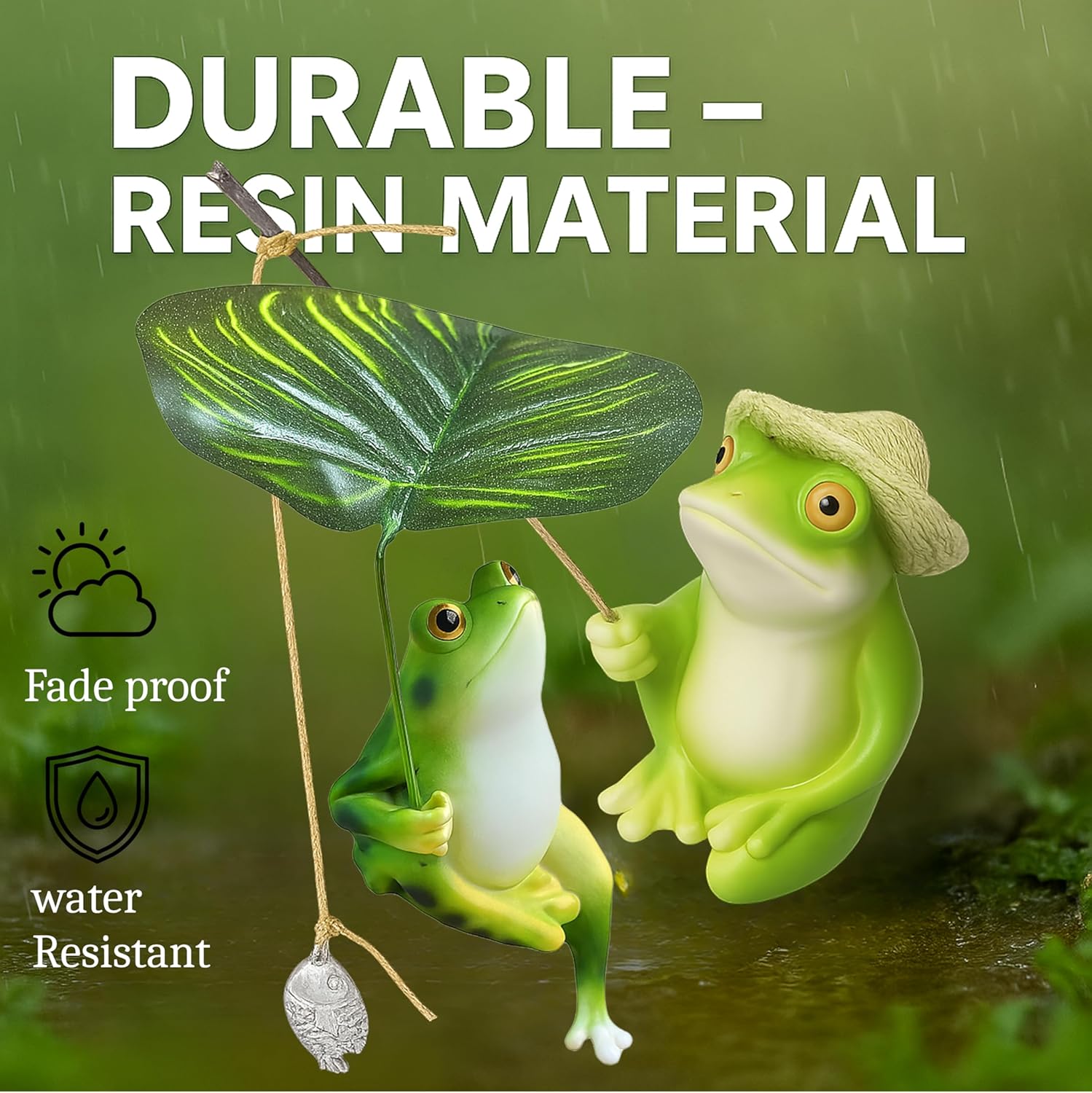 2pcs Frog Statue for Garden, Frog Garden Decor Outdoor Green Figurine Yard Outside Decoration Resin Sculpture - Image 3