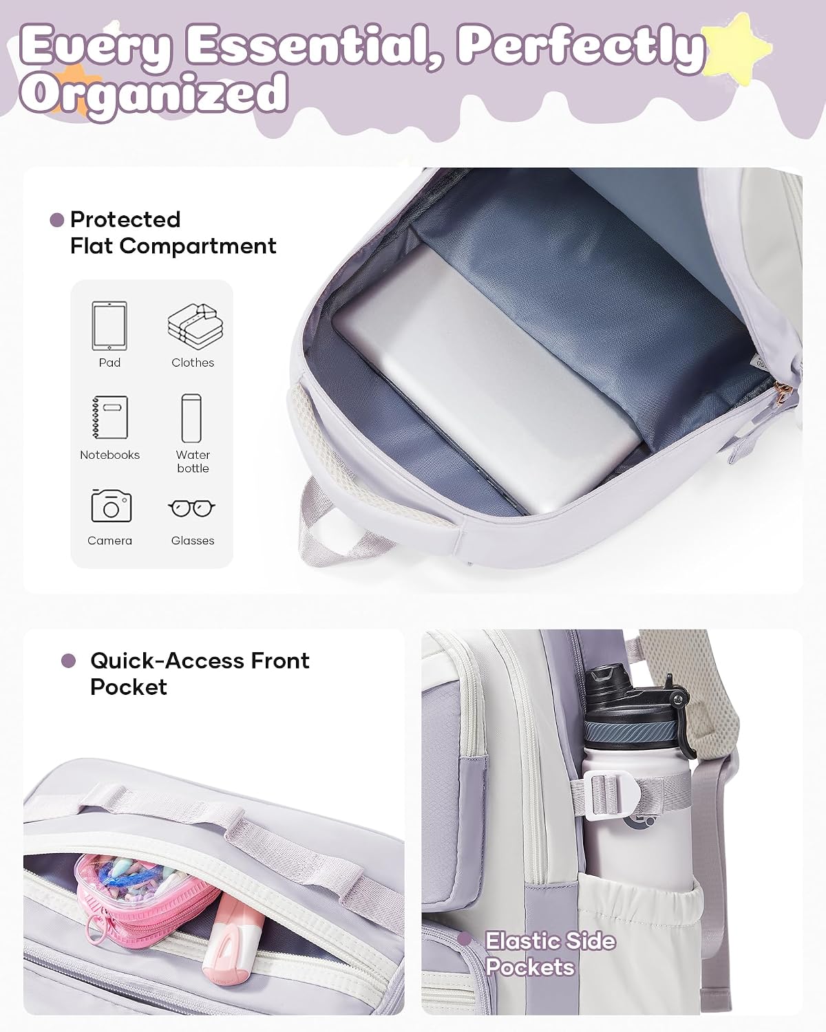 High Middle School Backpack For Girls Purple Laptop Bookbag For Women Cute Backpacks For School Teens College Large Capacity School Bag For Girls Waterproof