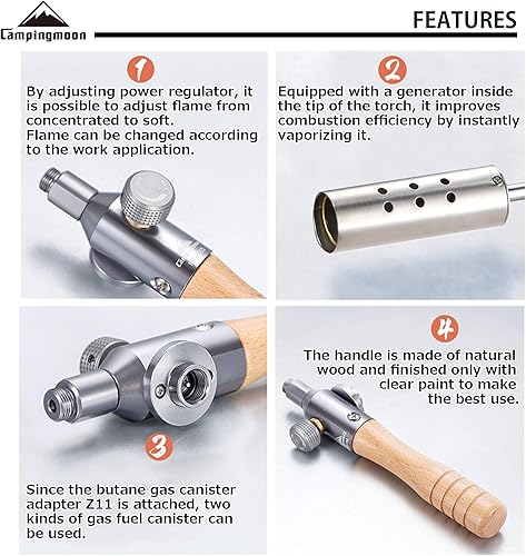 Miniatura 5 de Campingmoon - Antorcha para parrilla de campamento con cabezal de combustible doble, llama ajustable para principiantes de carbón con estuche