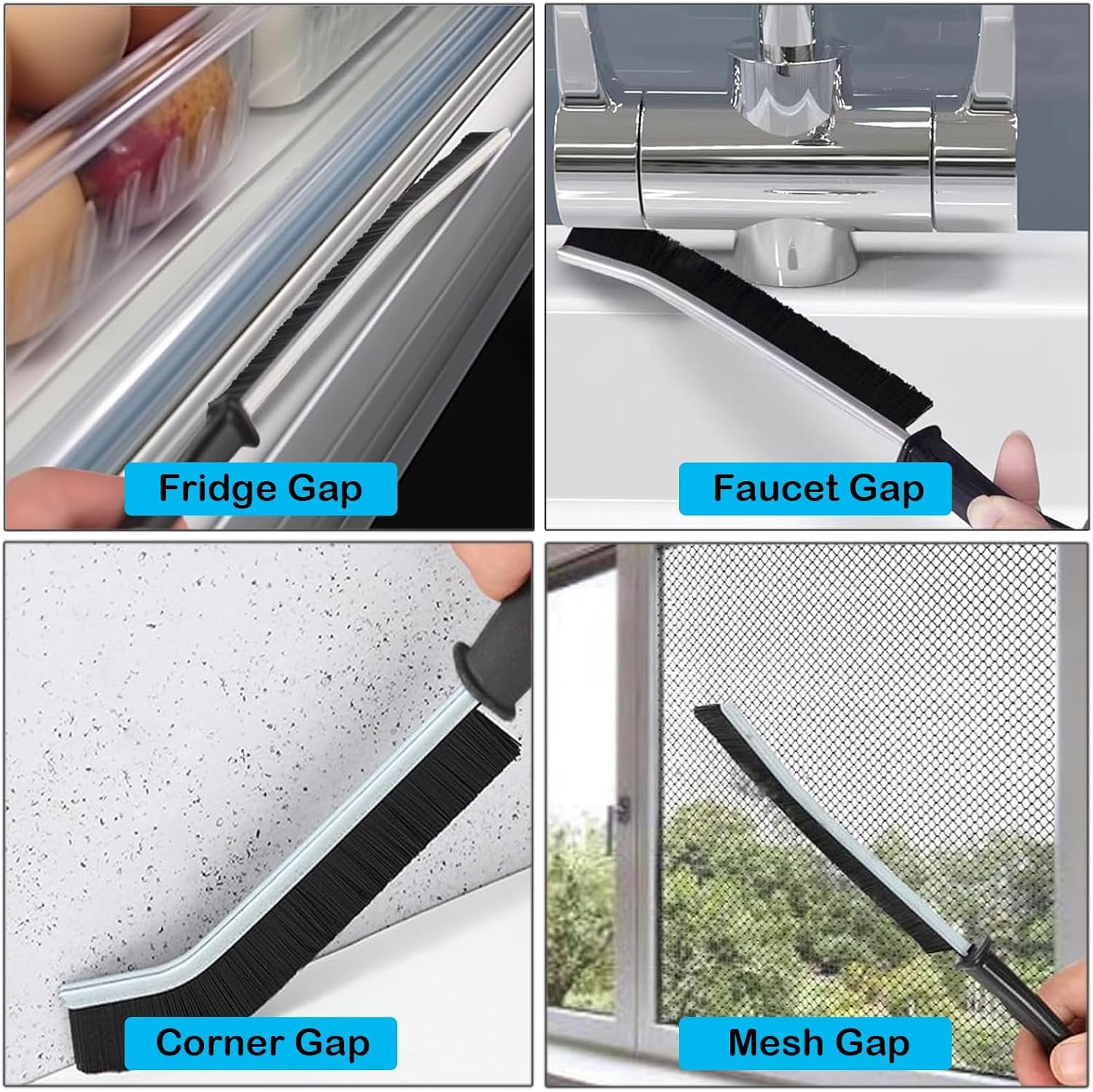 6 cepillos de limpieza de hendiduras de cerdas duras, herramienta de limpieza multifuncional de primera calidad, diseñada para limpiar espacios estrechos, adecuado para inodoro, grifos, cocina — view 3