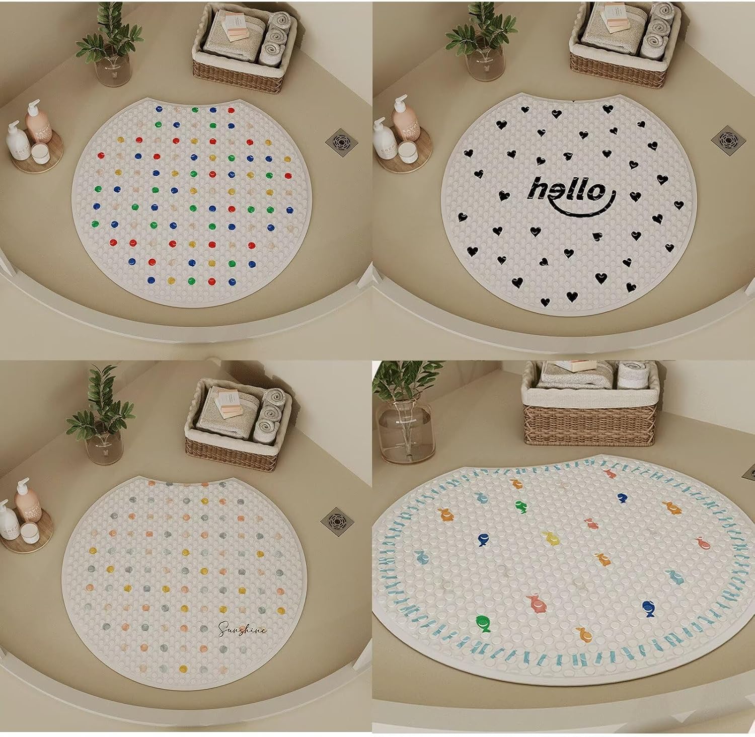 Bathtub and Shower Mats, Round Non-Slip Bath Mat, 21.6x21.6inch Washable Bath Tub Mat with Suction Cups for Bathroom Bathtub, Floor, Color 06