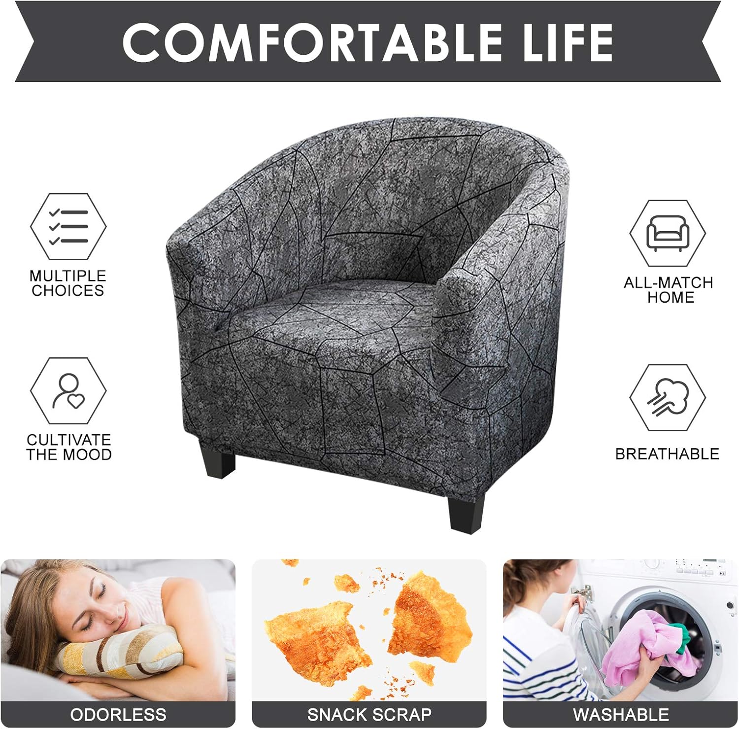 HOTNIU Club Chair Slipcover Tub Chair Covers for Armchairs, High Stretch Armchair Slipcover, Furniture Protector for Living Room, Removable Wing Back Covers, Dark Lines Armchair Covers