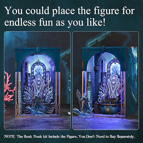 Miniatura 46 de Kit de rincón de libros en miniatura, rompecabezas de madera 3D con luz LED para decoración de estantería (más allá de la biblioteca)