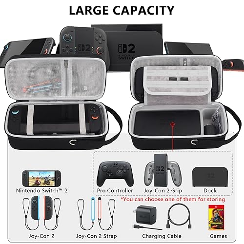 Miniatura 2 de Travel Carrying Case for Nintendo Switch 2, Large Capacity Hard Shell Protective Case with Removable Strap Fits for Switch 2 Console, AC Charger