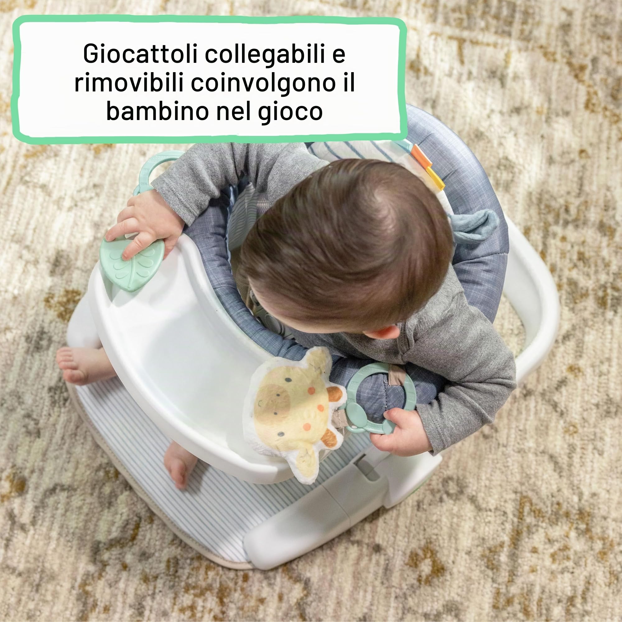 Ingenuity, Sedile da pavimento Prop Spot Learn-To-Sit, 2 giocattoli agganciabili, tappetino per gioco a pancia in giù, unisex, 4-12 mesi - Casi