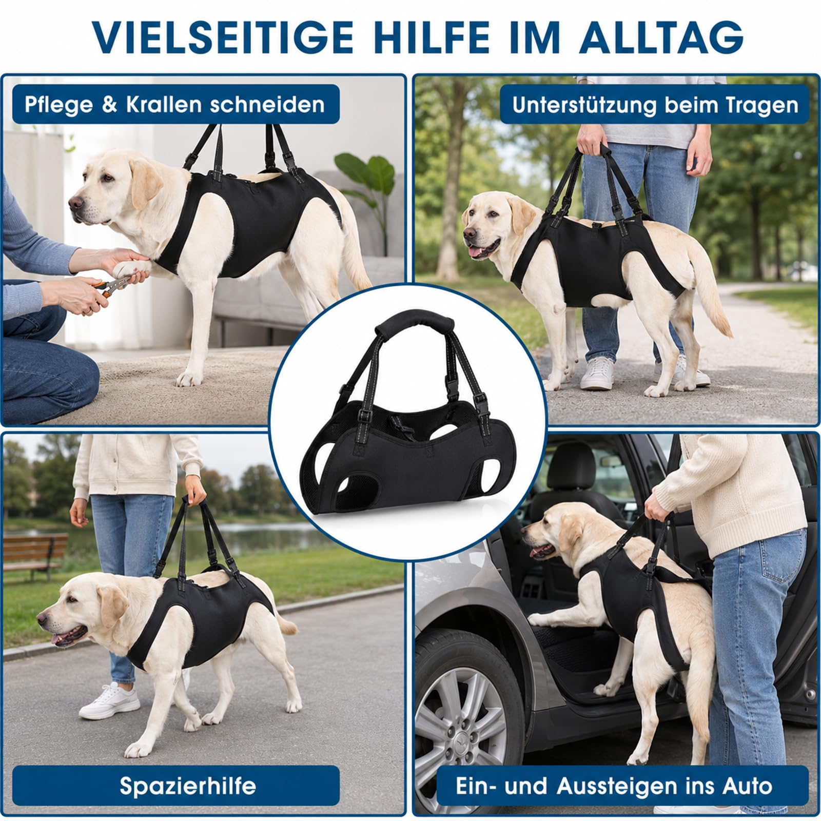 Tragehilfe Hund Groß, Hunde tragehilfe, Tragegeschirr Hund, Arthrose Geschirr Hund, Hundehebegeschirr für Verletzte Oder Ältere, Operation & Gelenkprobleme, Verstellbar & Gepolstert (L)