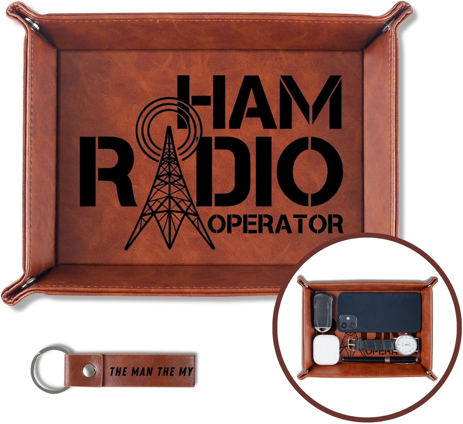INNObeta Ham Radio Gifts for Men, Ham Radio Accessories, Valet Tray for Male, Bedside Tray with Keychain – Ham Radio Operator