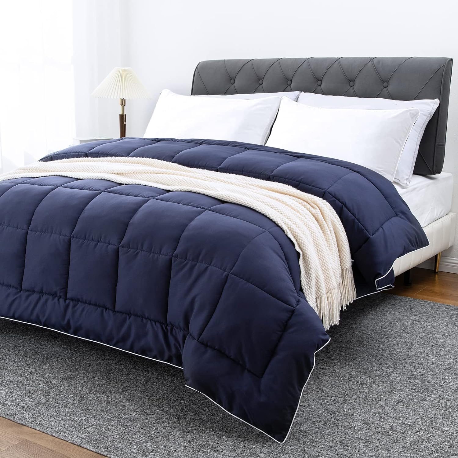 Lucian Blue Comforter Queen Size - All Season Down Alternative Comforter, Hotel Quilted Cooling Duvet Insert for Summer Super Soft Lightweight Duvet for Queen Bed.(88x88 inches,Blue)…