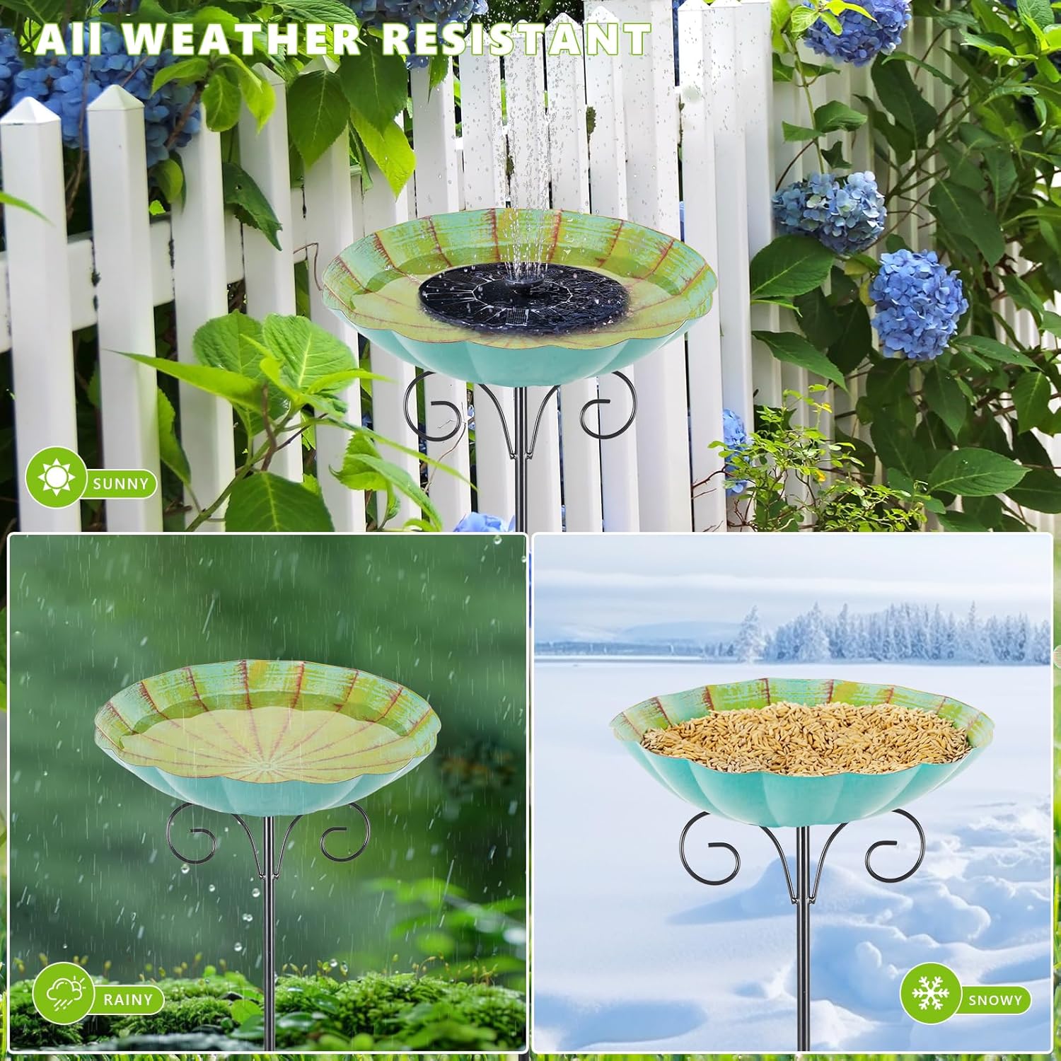 10" Green Metal Bird Baths and 9.4" Black Bird Baths for Outdoors