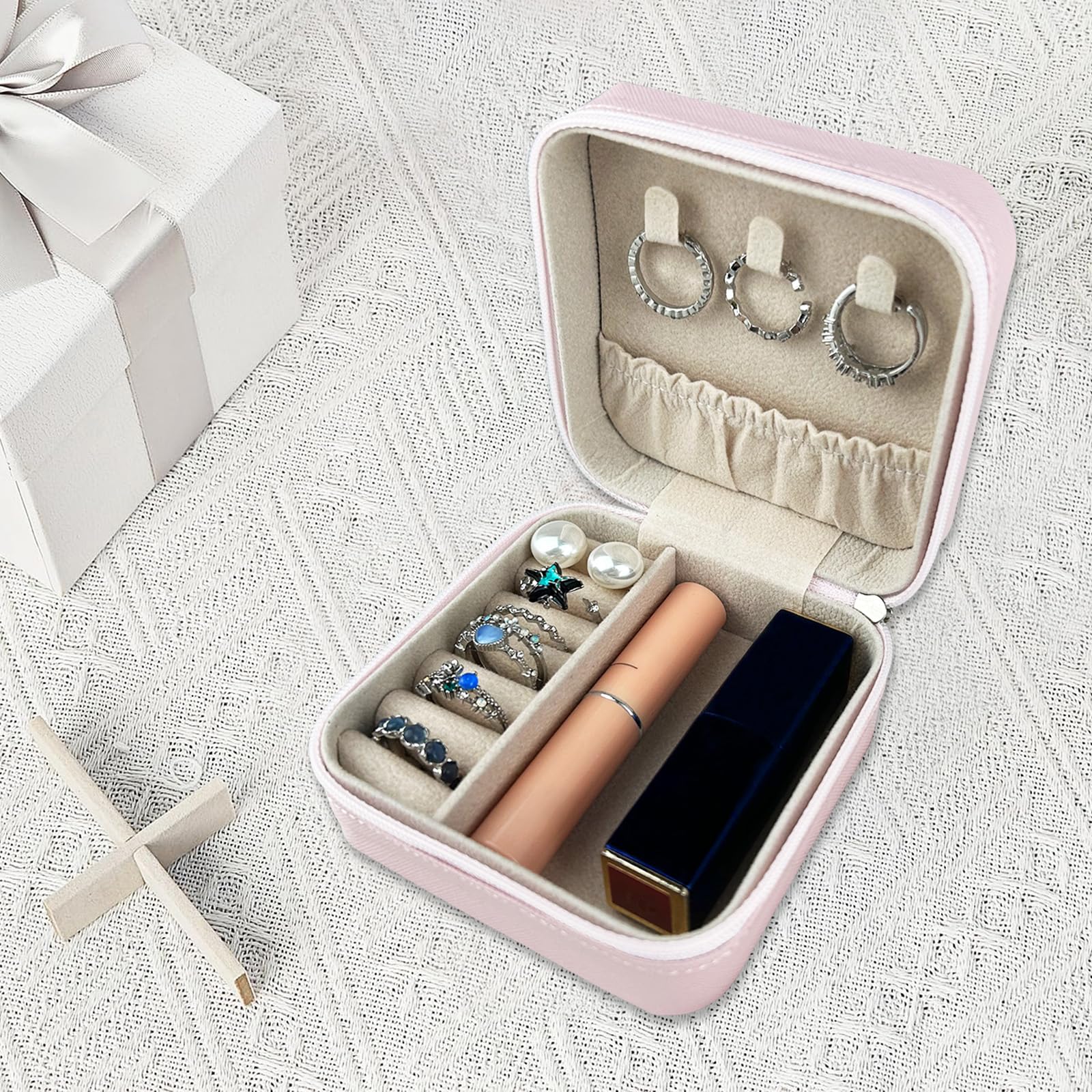 Boîte à Bijoux En Velours Et Cuir PU - 8 Compartiments Pour Collier, Boucles, Bagues - Neuf Avec étiquettes