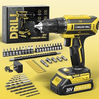 Cordless Drill, 20V Electric Combi Drill Set, 25+1 Torque 370 in-lb Power Drills, Electric Screwdriver with 56PCS Accessories LED Light, 2.0Ah Battery Hand Drills Driver for Home Repair DIY Gift