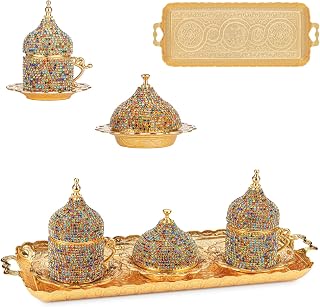 Alisveristime Ottoman Turkish Greek Arabic Espresso Coffee Cups with Saucer and Lid (Crystal Set) (Set of 2) (Mix)