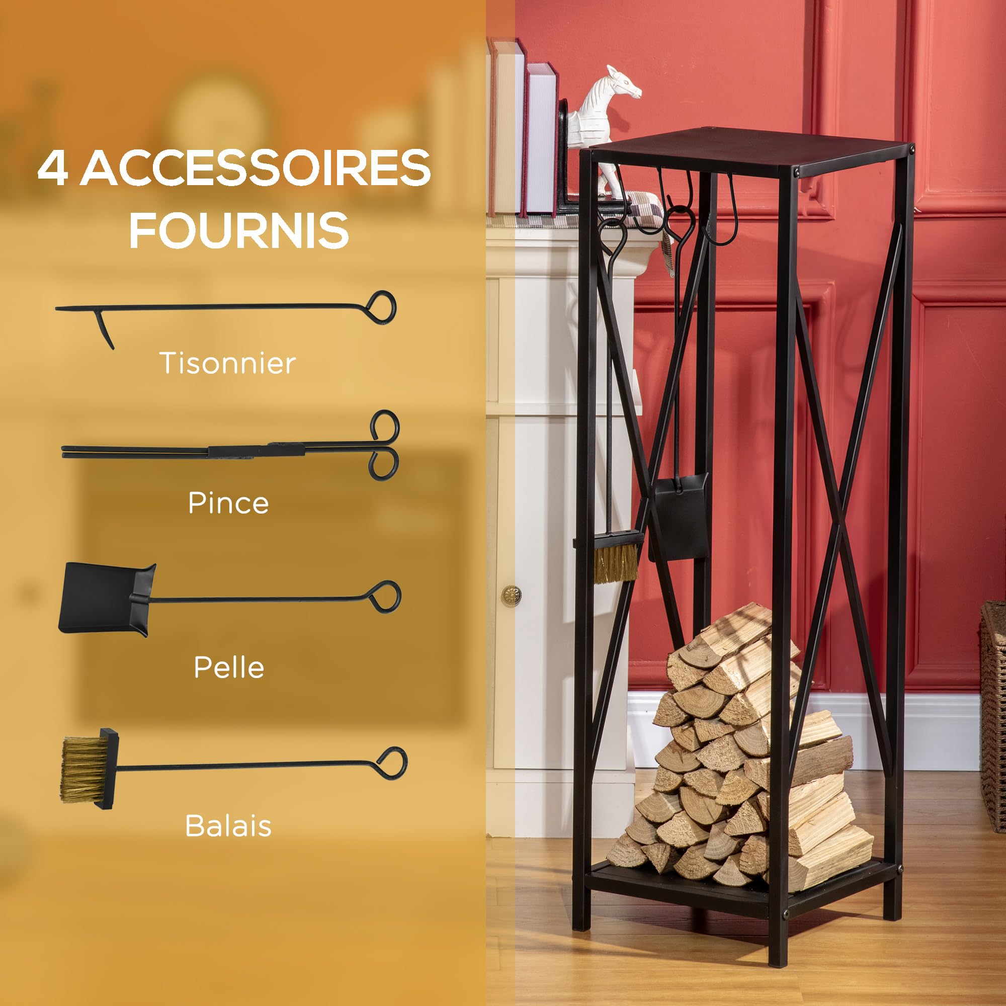 Outsunny Stojak na drewno - Stojak na drewno kolumnowe - Multi Accessories dim. 34L x 34 l x 111H cm metal czarny