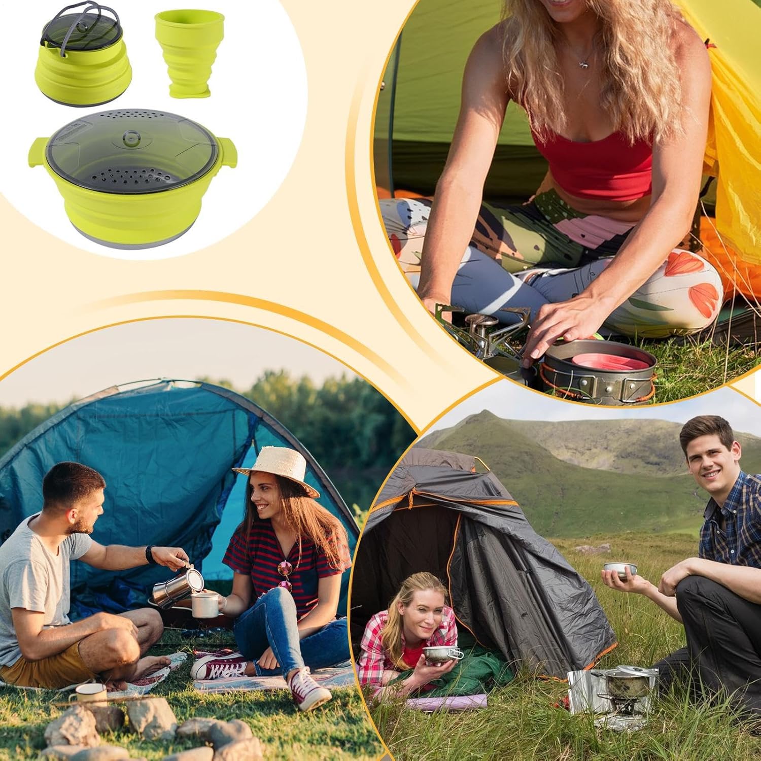 キャンプクッキングセット,持ち運び可能なキャンプ用調理鍋 - 耐熱シリコンキッチンツールステンレス鋼食器 旅行 アウトドア バックパ 楽天市場】ポット  X-ポット ケトル クッカー 折りたたみ式 IH 対応 直火 可能 キャンプ キッチン調理器具 軽量 ステンレス ケトル ih ... キャンプクッキングセット,キャンプキッチンセット - ステンレススチール製ボトムケトルポットカップ 3点 アウトドア アドベンチャー